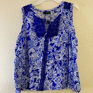 Rafaella Royal Blue and White Flower Design Top